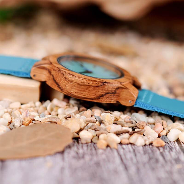 TO MY WIFE - GREAT LIFE PARTNER - SKY BLUE LEATHER WOOD WATCH