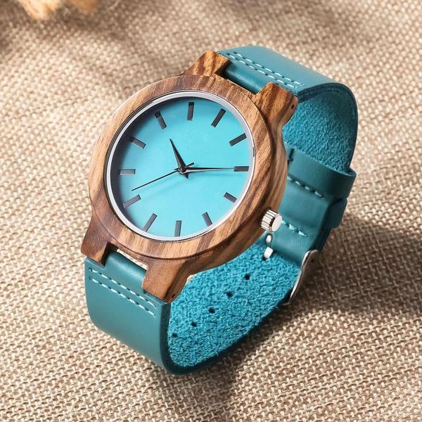 TO MY WIFE - GREAT LIFE PARTNER - SKY BLUE LEATHER WOOD WATCH