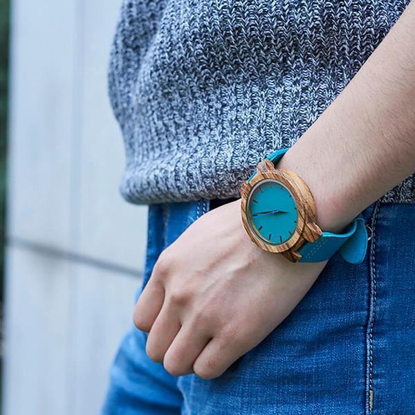 TO MY WIFE - GREAT LIFE PARTNER - SKY BLUE LEATHER WOOD WATCH